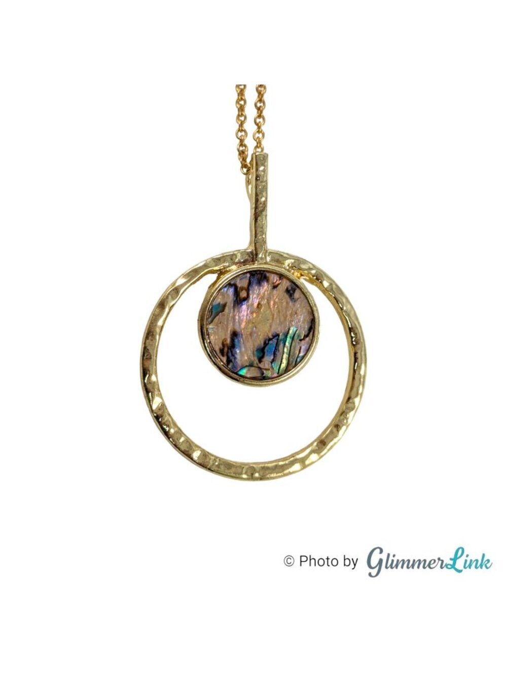 Toni Iridescent Shell Hammered Gold Tone Pendant Necklace 28"